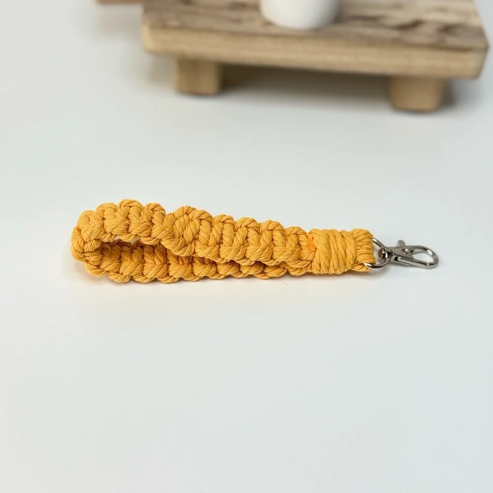 Boho Macrame Wristlet Golden Yellow Keychain